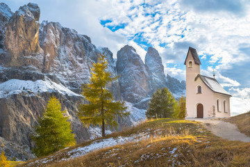 Beautiful landscape from Gardena Pass in Val Gardena region, Dolomites, Italy