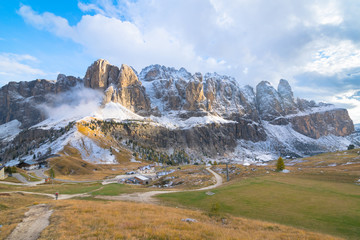 Beautiful landscape of Gardena Pass in Val Gardena region, Dolomites, Italy