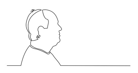 Self drawing line animation of profile portrait of bald senior man