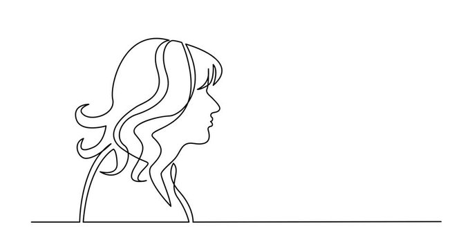 Self drawing line animation of profile portrait of ordinary woman