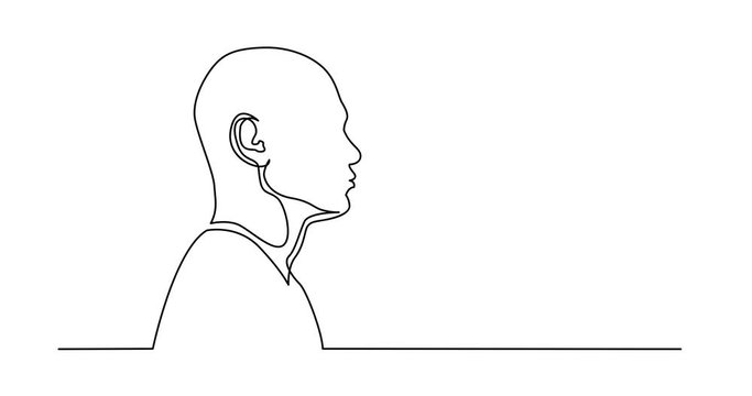 Self drawing line animation of profile portrait of man with shaved head