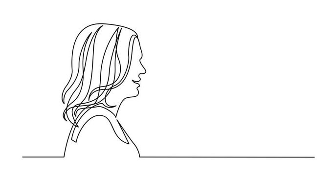 Self drawing line animation of profile portrait of ordinary woman