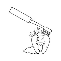 comic tooth with brush kawaii character
