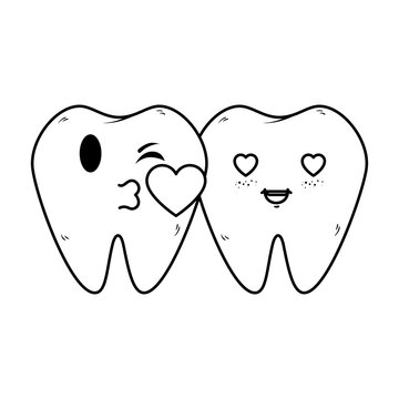 comic teeth couple with heart kawaii
