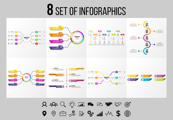 Set Of 8 Infographics Elements Vector Design Template. Business Data Visualization Infographics Timeline with Marketing Icons most useful can be used for workflow, presentation, diagrams, reports