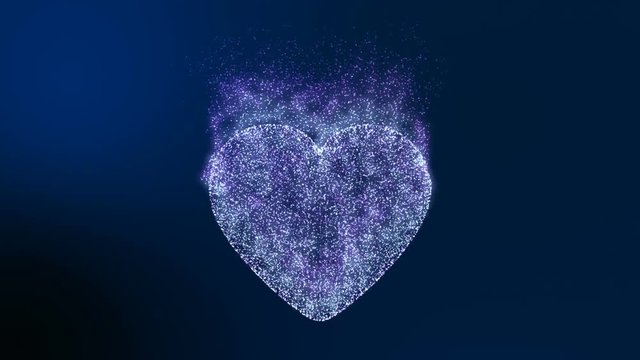 Blue background, digital signature with sparkling heart shape particles.
