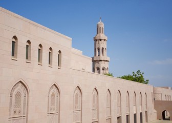 Exterior wall of the Sultan Qaboos Grand Mosque, Muscat, Oman in the daytime
