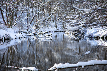 Winter creek scene with relection