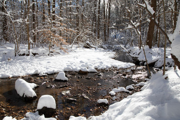 Winter creek scene with snow