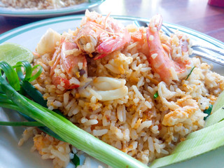 fried rice with shrimp and squid.