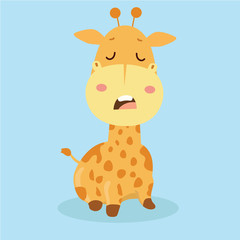 Cute giraffe cartoon on pastel background.