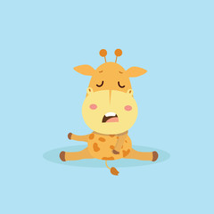 Cute giraffe cartoon on pastel background.