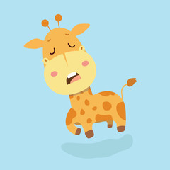 Cute giraffe cartoon on pastel background.