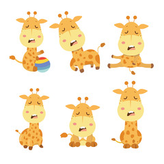 Set of giraffe in different actions illustration..