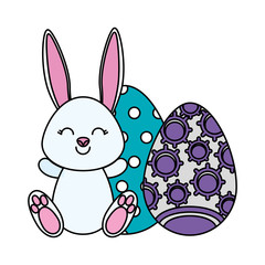 cute rabbit with easter eggs painted