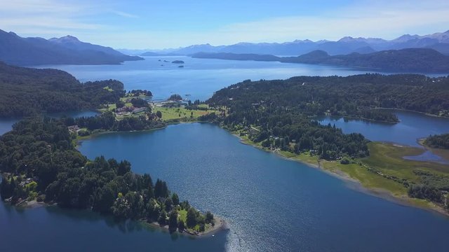 Aerial view of the lake of Nahuel Huapi near the town of Bariloche in Patagonia, Argentina