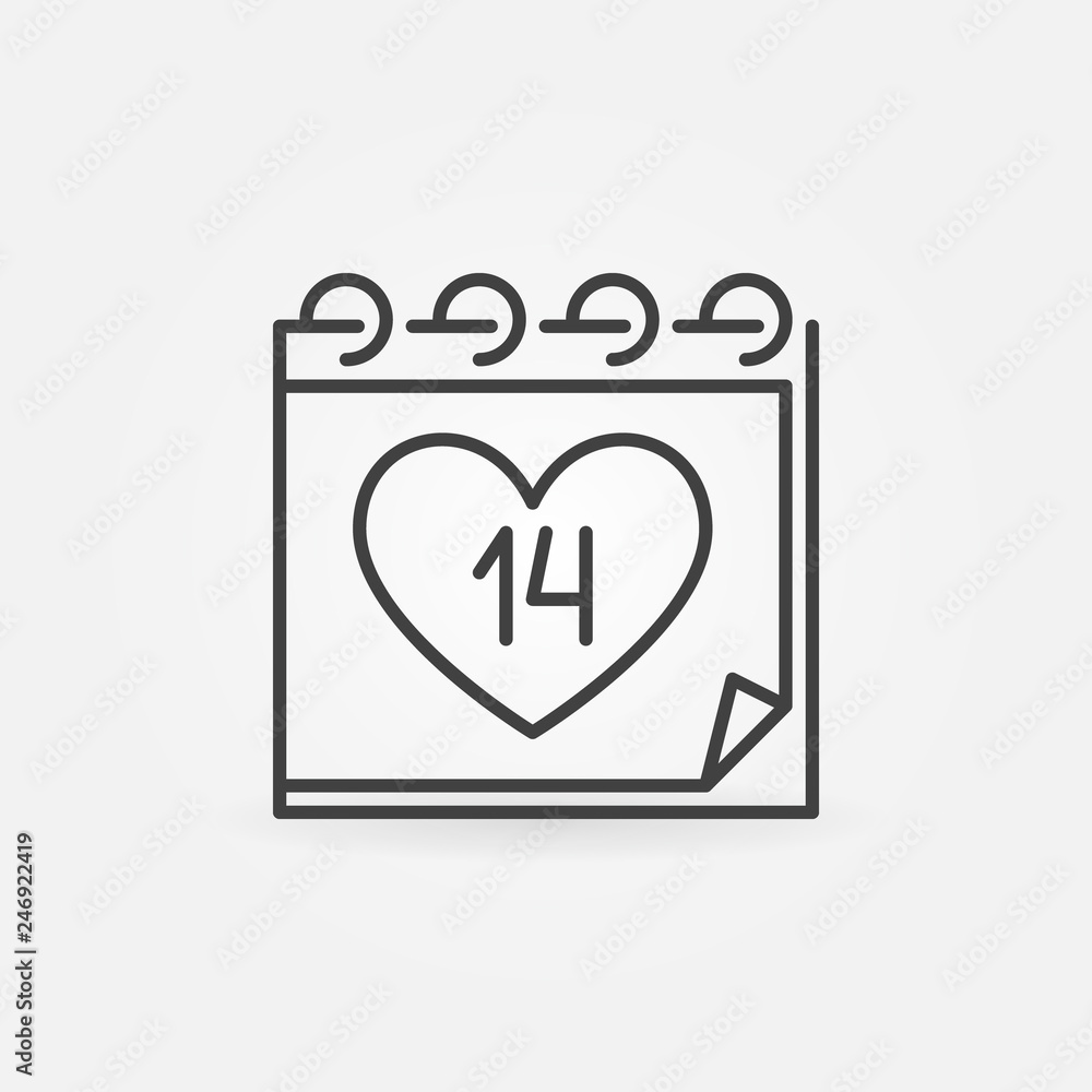 Poster 14 february calendar vector linear icon. valentine's day concept symbol or design element in outline