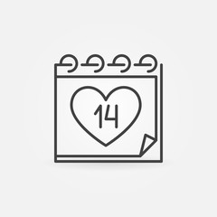 Fototapeta na wymiar 14 February Calendar vector linear icon. Valentine's Day concept symbol or design element in outline style