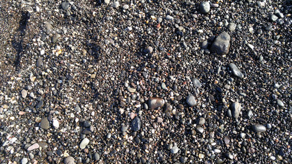 closeup of natural black sand on beach
