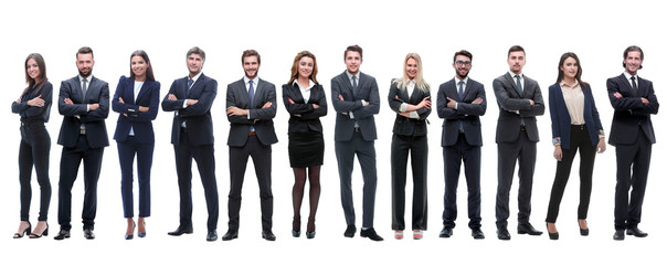 group of successful employees standing in a row