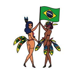 brazilian garotas couple waving brazil flag