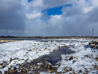 winter landscape with blue sky and white clouds