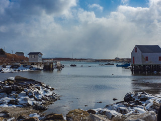 winter landscape with blue sky and white clouds