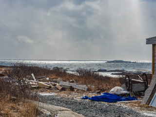 old boat on the beach in winter