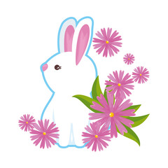 cute rabbit with flowers garden