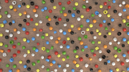 Pattern from colorful primitives on wooden surface