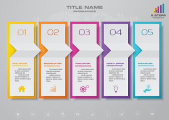5 steps timeline infographic element. 5 steps infographic, vector banner can be used for workflow layout, diagram,presentation, education or any number option. EPS10.