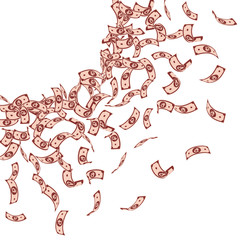 Russian ruble notes falling. Small RUB bills on wh