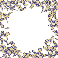 Chinese yuan notes falling. Floating CNY bills on 