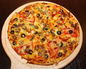 pizza on a black background