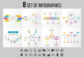 Set 8 Of Infographics Elements Vector Design Template. Business Data Visualization Infographics Timeline with Marketing Icons most useful can be used for workflow, presentation, diagrams, reports