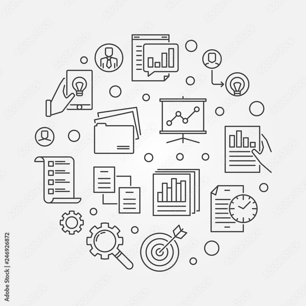 Poster project planning vector round concept minimal illustration in thin line style