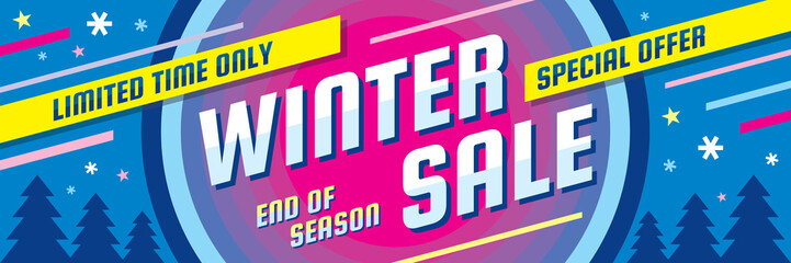 Winter sale - concept horizontal banner vector illustration. Abstract creative discount layout. Special offer. Graphic design poster. 