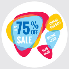 Sale discount up to 75% off - concept banner vector illustration. Abstract decorative layout graphic design element. 