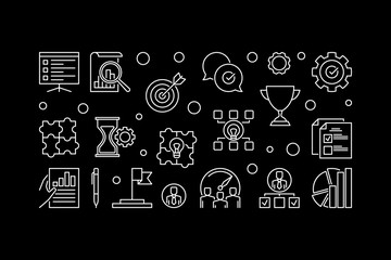 Vector core values horizontal concept minimal illustration in thin line style on dark background