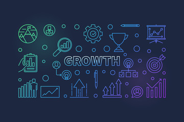 Vector Growth colorful horizontal outline illustration or banner on dark background