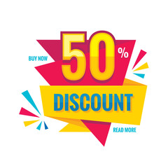 Sale - vector creative banner illustration. Abstract concept discount up to 50% promotion layout on white background. Sticker in origami style. Buy now. Design elements. 