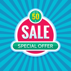 Sale - creative banner vector illustration. Abstract concept discount 50% promotion layout. Special offer sticker. Graphic design elements. 