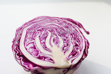 Red cabbage in a section. Cabbage on a white background.