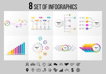 Set 8 Of Infographics Elements Vector Design Template. Business Data Visualization Infographics Timeline with Marketing Icons most useful can be used for workflow, presentation, diagrams, reports
