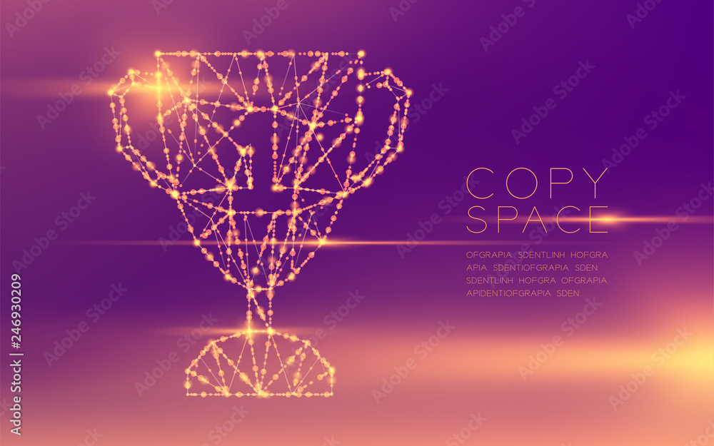 Aufkleber trophy cup number one shape wireframe polygon futuristic bokeh light frame structure and lens flare,
