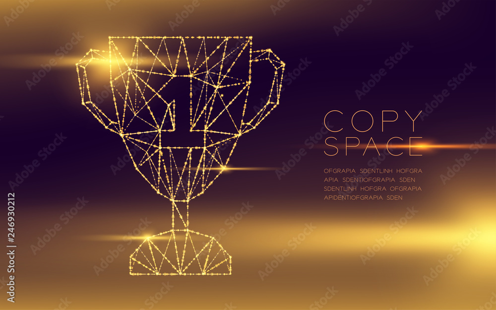 Poster trophy cup number one shape wireframe polygon futuristic bokeh light frame structure and lens flare,