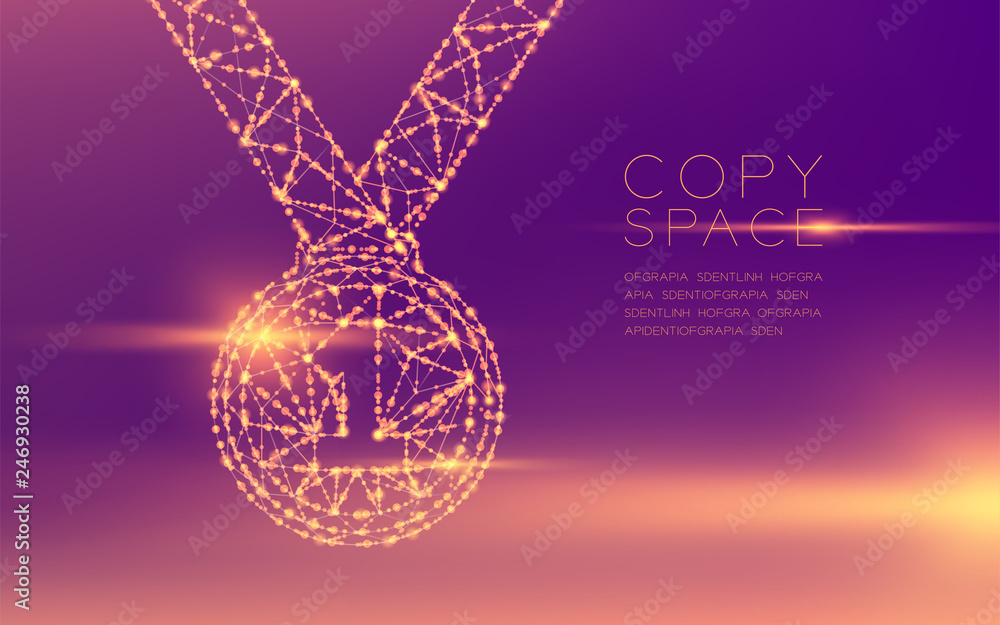 Poster medal number one shape wireframe polygon futuristic bokeh light frame structure and lens flare, busi