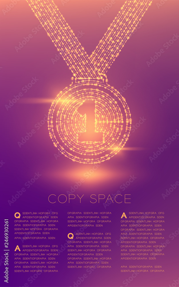 Poster medal number one shape wireframe polygon futuristic bokeh light frame structure and lens flare, busi