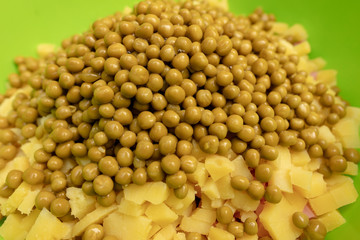 Green peas in a dish as a background