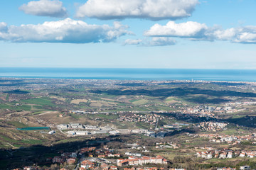 Fototapeta na wymiar Panorama of the hills of San Marino Rimini